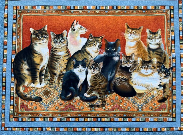 Coupon De Tissu Motif Chat - Panneau Pour Patchwork, Coussin, Serviette - Coton Multicolore - Neuf