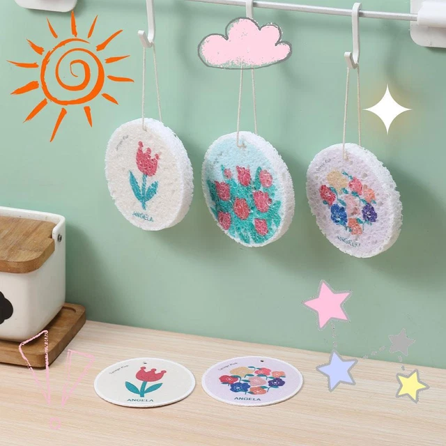 3x Compressed Wood Pulp Cartoon Cotton Dishwashing Wipe Bru Sponge 7W3Q Q9Q9