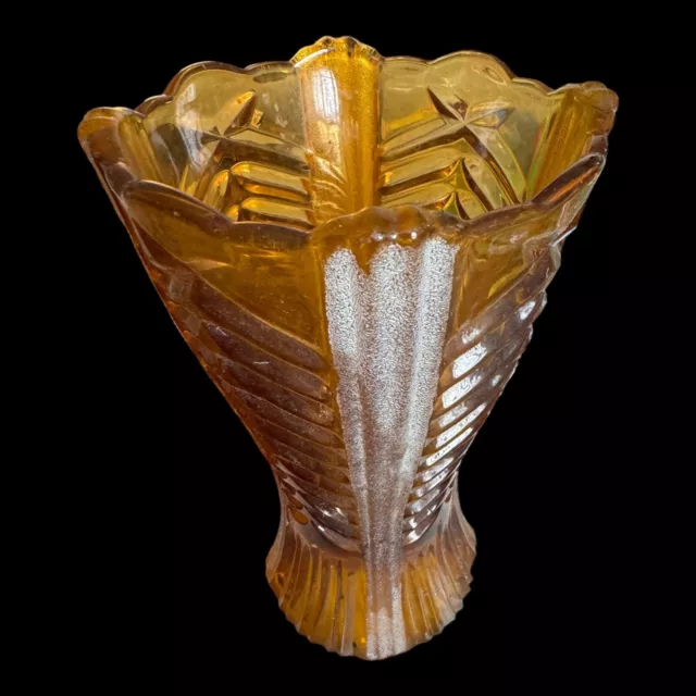 Vintage 1920s 30s Josef Inwald Large Pressed Amber Depression Glass Vase