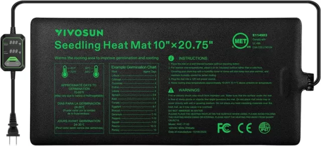 VIVOSUN 10"x20.75"Seedling Heat Mat w/Built-in Temperature Controller,Waterproof