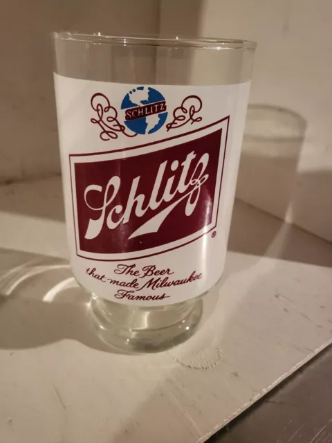 SCHLITZ BEER VINTAGE 32oz. LARGE FOOTED BAR GLASS 7" TALL