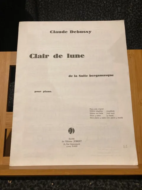 Claude Debussy Clair De Lune Extrait Suite Bergamasque Partition Piano Ed Jobert