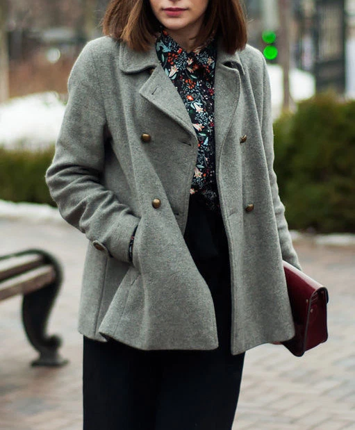 ZARA MARNE GRIS Laine Double Crois Manteau Veste Laine Gris