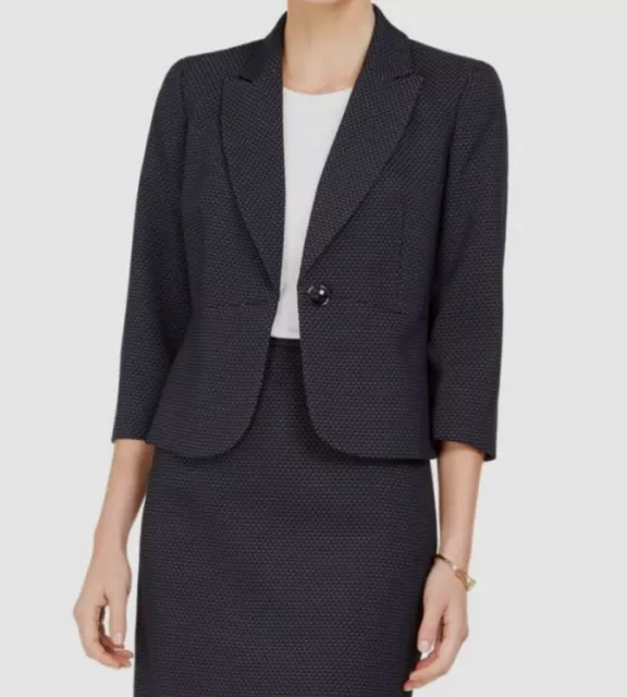 $100 Le Suit Women Blue Two-Tone Tweed One-Button Blazer Suit Jacket Size 14