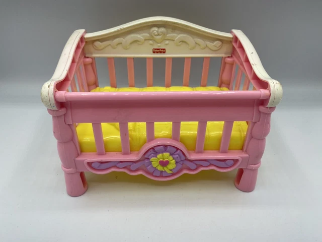 MATTEL 2006 Fisher-Price Dollhouse Snap N Style BABY CRIB - Pink & White