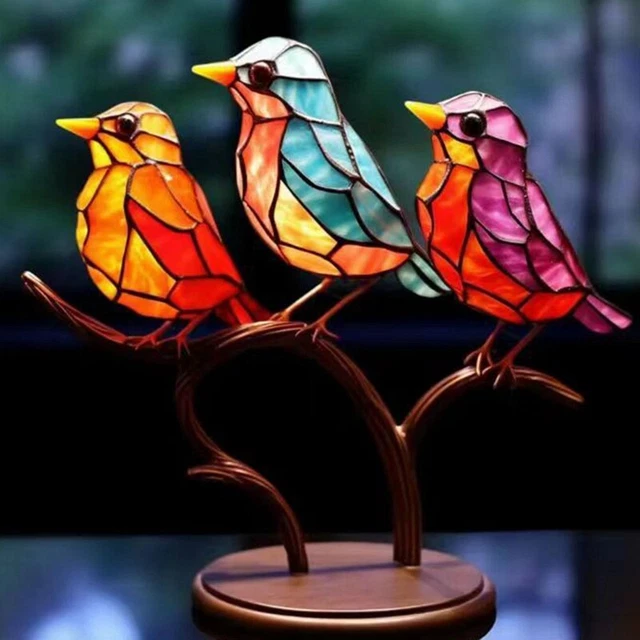 Buntglas-VöGel auf Zweig-Desktop-Ornamenten, Doppelseitige Mehrfarbige Voge N5K7