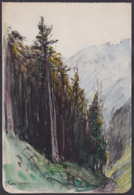 Georges Ricard-Cordingly tree landscape Landschaft signed Aquarell watercolor
