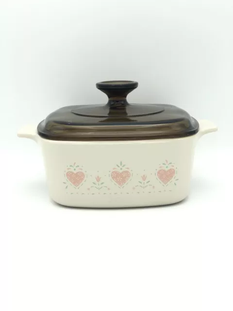 Corning Ware Forever Yours A 1.5 B Casserole w/ Pyrex Lid 1 1/2 QT Hearts 2