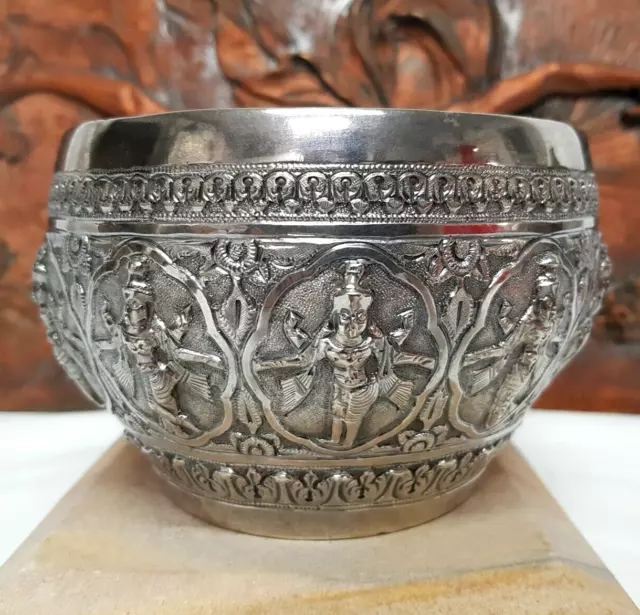 Antique Burmese Or Indian Silver Bowl