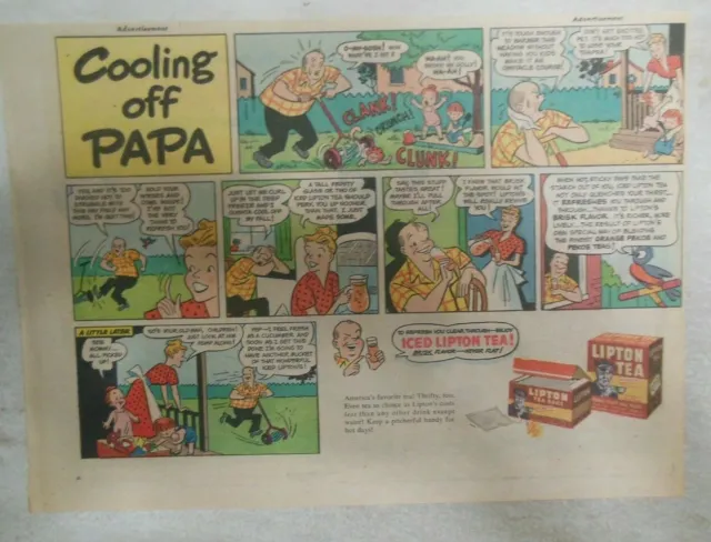 Lipton Tea Ad: "Cooling Off Papa!" 1930's-1950's Size: 7.5 x 10 inches