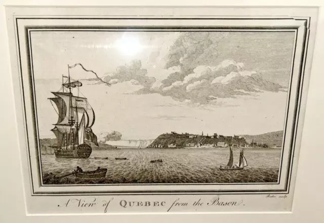 A View of Quebec from the Bason Canadian Engraving 1780 Edward Rooker Antique!!!