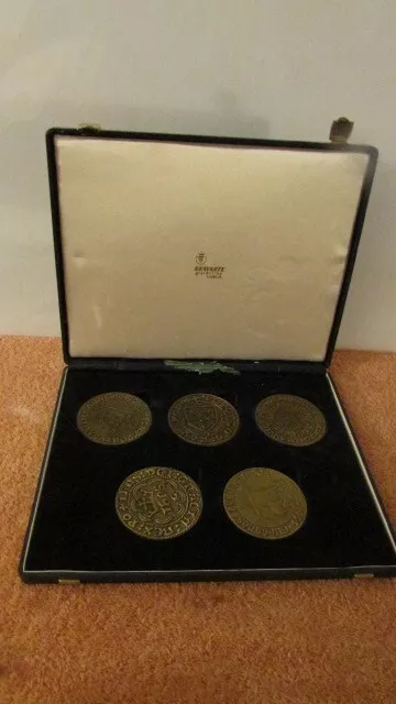 Vintage Portuguese Bronze  Medals by Gravarte of Lisboa 5 Medal Set