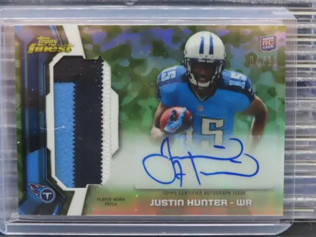 2013 Topps Finest Justin Hunter Camo Refractor Rookie Patch Auto RC #4/10 Titans