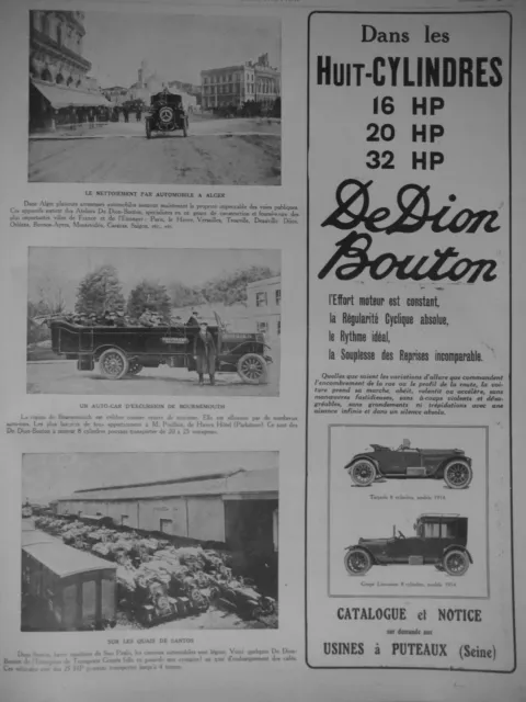 Publicité De Presse 1914 Automobiles Coupé 8 Cylindres De Dion-Bouton Torpédo