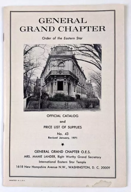 1971 Order of Eastern Star General Grand Chapter Supply Catalog Washington DC