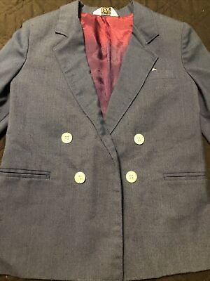 Michael James Boys Dress Suit Blazer Size 7S Vintage Blue With Purple Lining
