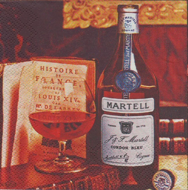 Lot de 3 Serviettes en papier Cocktail Publicité Cognac Martell Decoupage