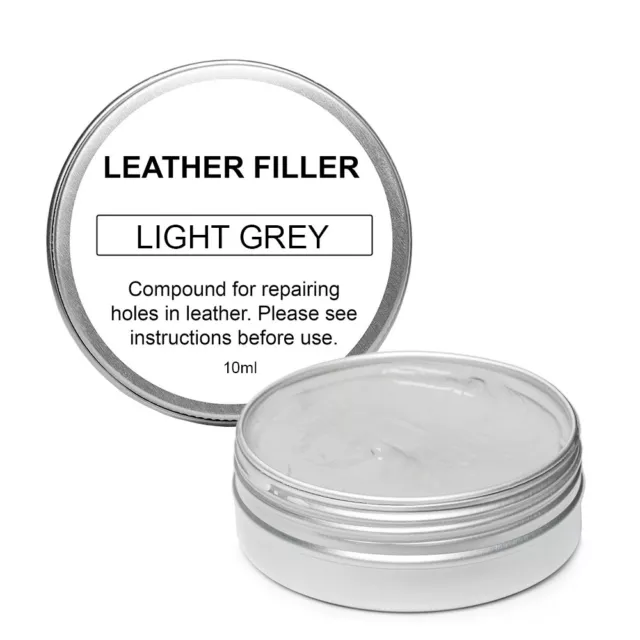 LIGHT GREY 10ml Leather Repair Filler Compound. Restore Cracks, Holes, Rips, etc