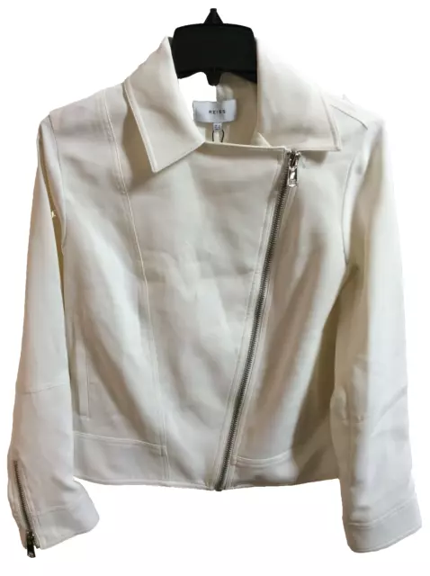 Reiss Sabine Biker Jacket Womens Size 4 White Casual Asymmetrical Zip Utility