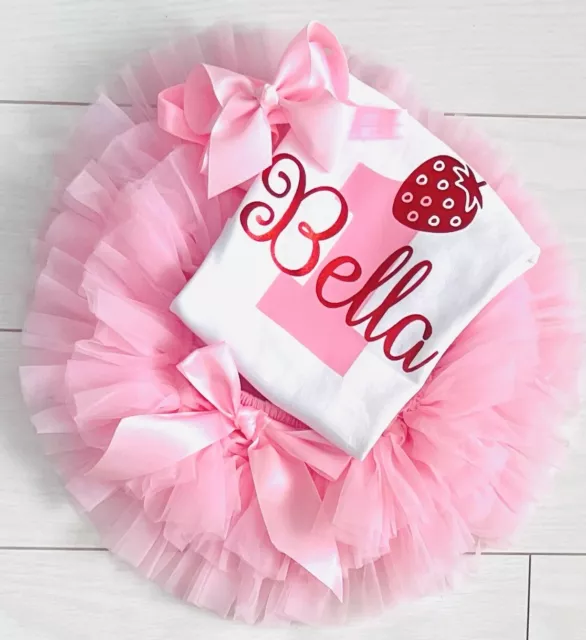 Girls 1st First Personalised Birthday Outfit Tutu Knickers Cake Smash Berry Bow