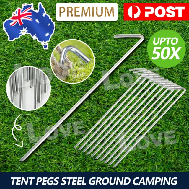 10X Tent Pegs Heavy Duty Galvanised Steel Ground Camping Stakes Outdoor Nail