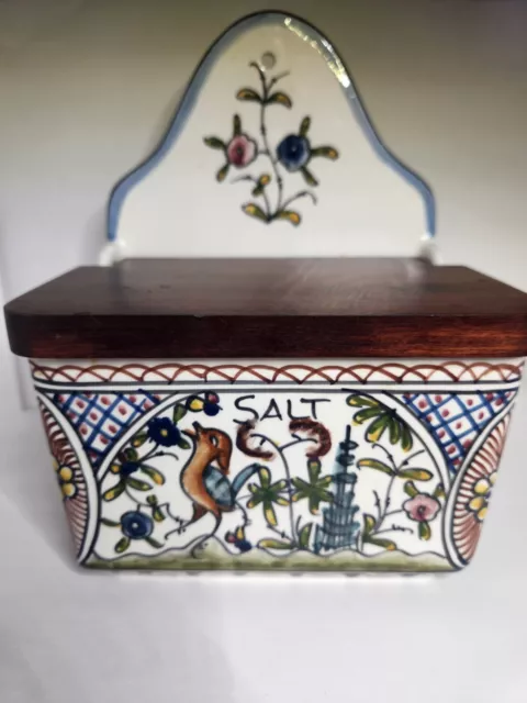 Williams Sonoma Hand Painted Folk Art Bird Salt Keeper Cellar - Nazari Portugal