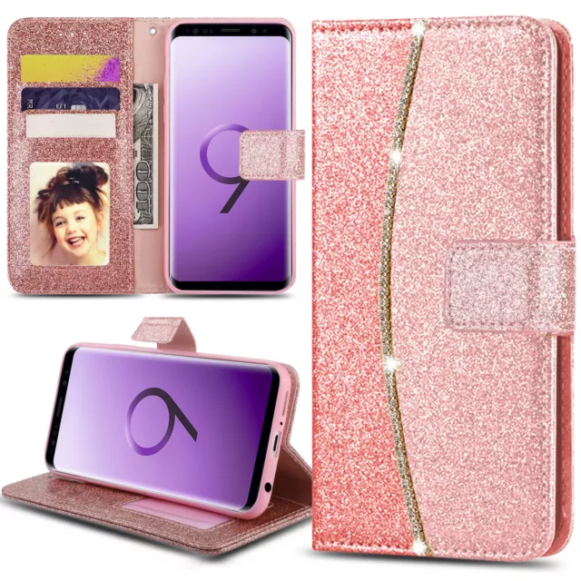 Luxury Bling Glitter Leather Wallet Flip Case Cover for Samsung Galaxy Phones
