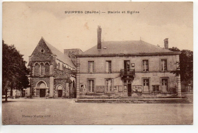 SUIPPES - Marne - CPA 51 - the town hall and the church -
