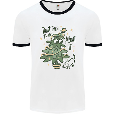 A Dog Weeing on a Christmas Tree Xmas Funny Mens White Ringer T-Shirt