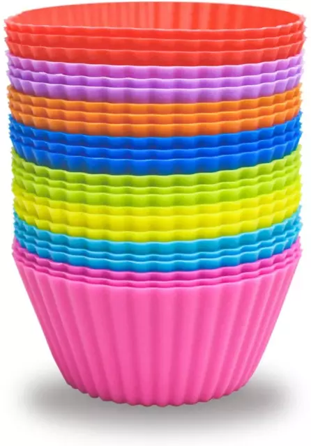 24 Pack Silicone Baking Cups Reusable Muffin Liners Non-Stick Cup Cake Molds Set