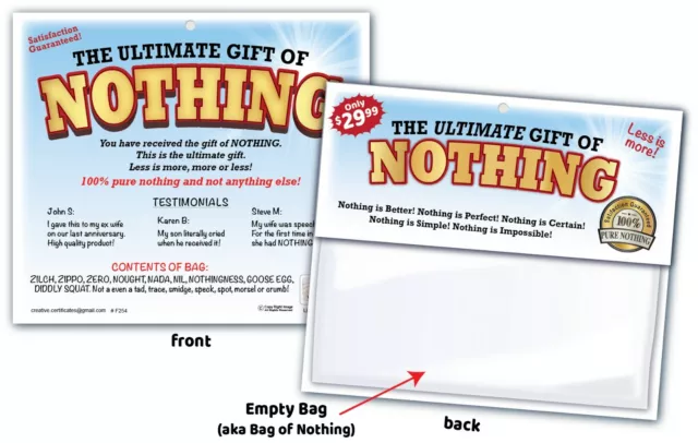 Funny Gag Joke - GIFT OF NOTHING - Xmas Stocking Stuffer Prank Birthday GIFT