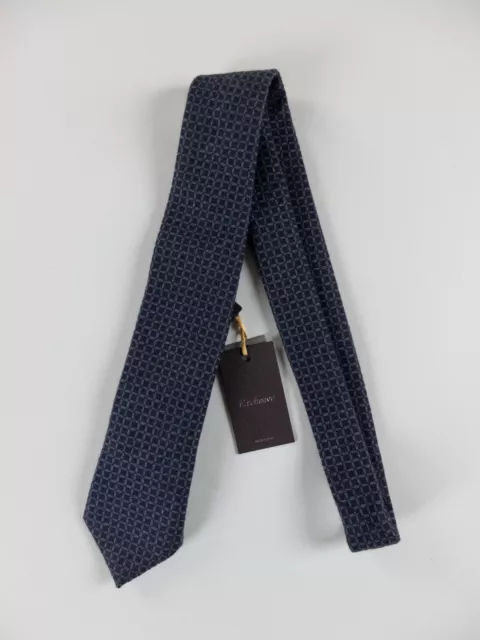 CANALI Exclusive navy blue & gray squares motif silk cashmere blend tie NWT