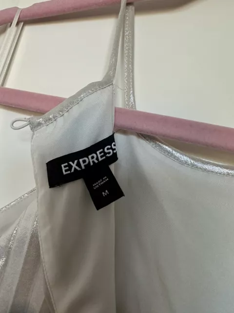 Express Silver Metallic Pleated Halter Midi Dress Size M 3