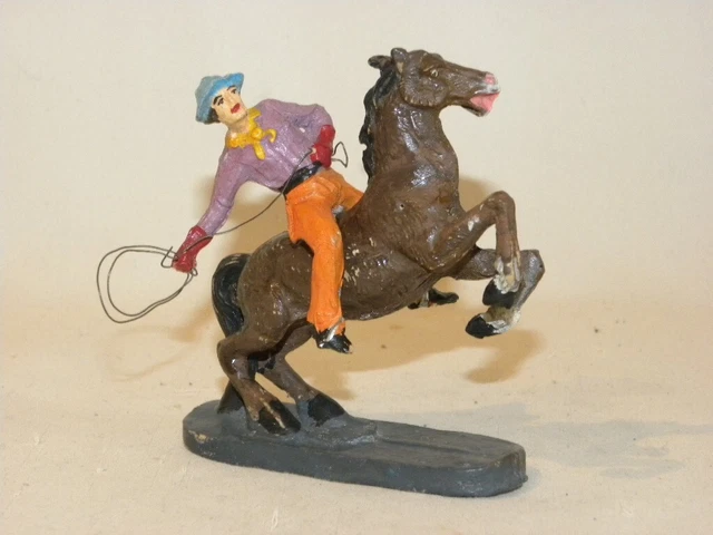 Figurine Ancienne Durso - Cavalier Cowboy Shérif Avec Révolver - Composition - Belgique 1940