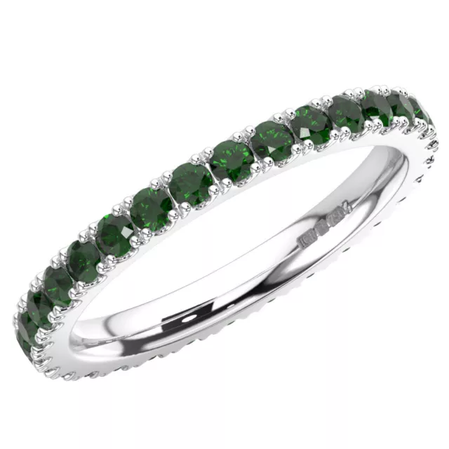 1.20 Ct Fishtail Set Round Cut & Emerald Full Eternity Ring in 9K White Gold