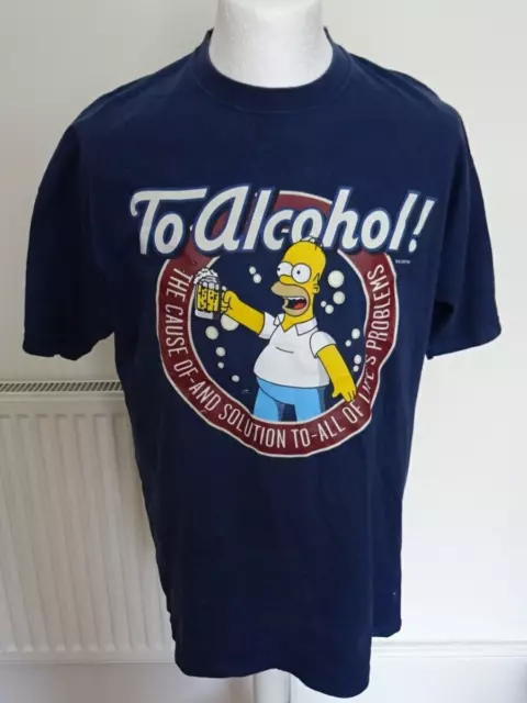 Homer Simpson Mens XL Vintage official 2002 Navy T-Shirt To Alcohol The Simpsons