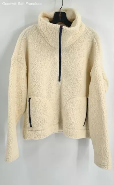 NWT J. Crew Womens Ivory Polartec Long Sleeve Fleece Teddy Jacket Size Large