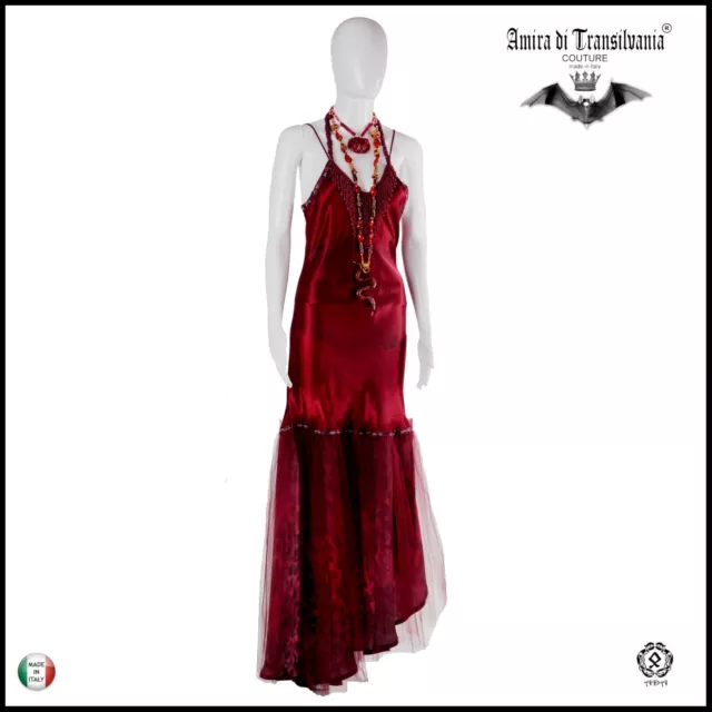 abito donna vestito estivo alta moda couture brand griff animalier rosso perline