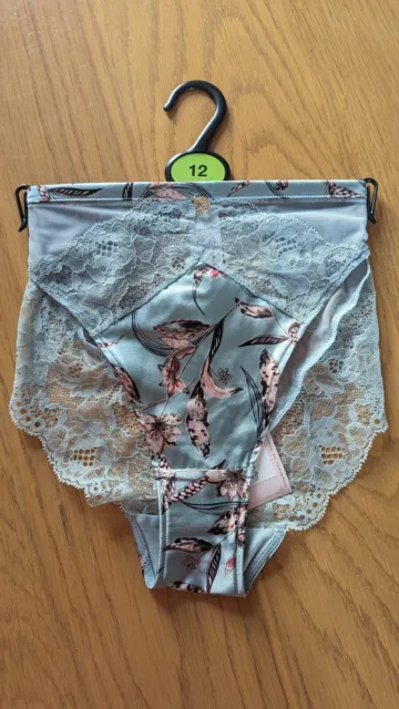 Bnwt M&S Rosie High Leg Silk Light Blue Knickers Size 12 Rrp £15