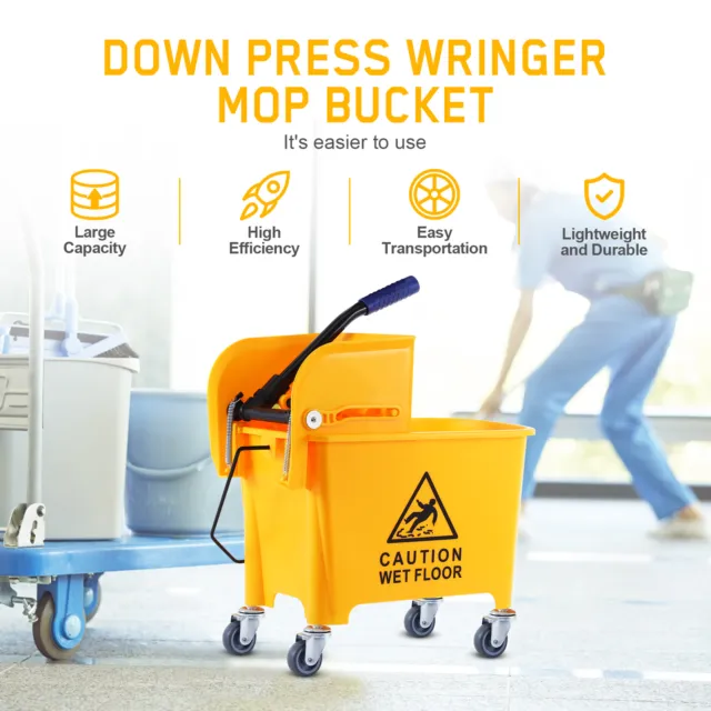 5 Gallon Mini Mop Bucket w/Wringer Combo Commercial Rolling Cleaning Cart Yellow