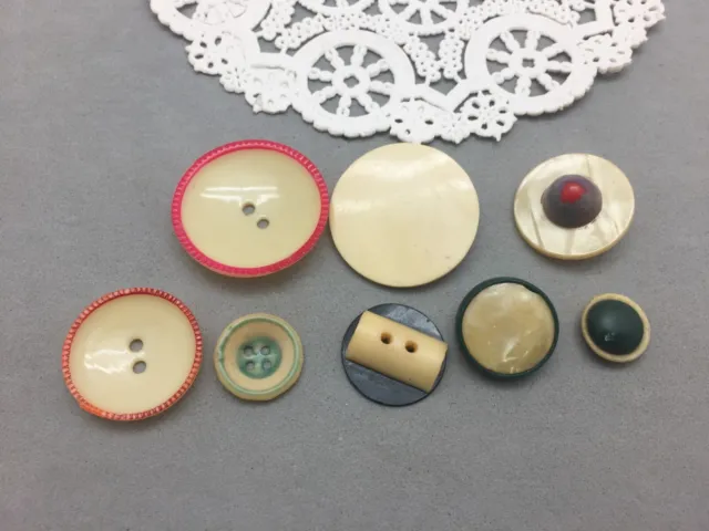 Vintage Wafer Thin Celluloid Button Lot 8 Art Deco 1"-1/2" Sewing Clothes