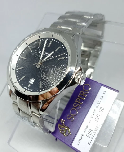 Montre Chronographe Homme SOSPIRO Impero - Swiss Made, Verre Saphir, Boîtier 44mm, Bracelet Cuir Bleu