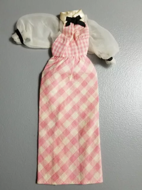 1970s Barbie Mattel Quick Curl Dress for Doll Pink Check Vintage