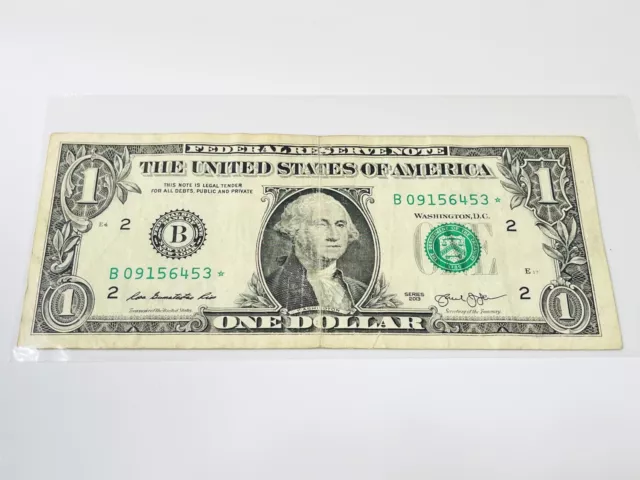 2013 B Series One Dollar Duplicate Serial Print Star Note NY $1 Washington Print