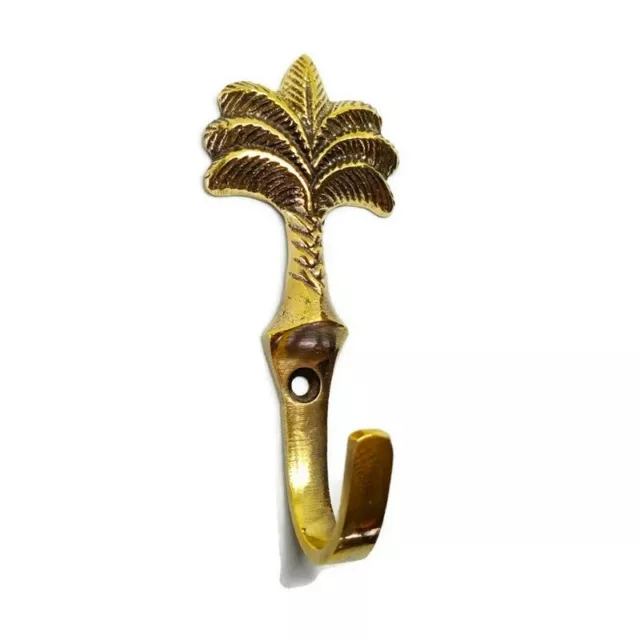 small Palm tree HOOK 4" long Polished solid heavy BRASS 10 cm long tropical B