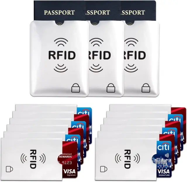 15 RFID Blocking Sleeves, 12 RFID Blocking Credit Card Sleeves & 3 Passport RFID