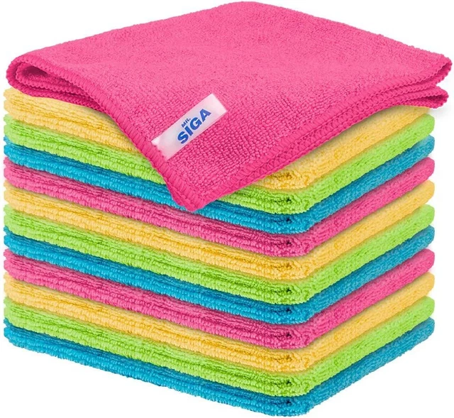MR.SIGA Microfiber Cleaning 12-Pack 12.6" x 12.6", Yellow/Green/Pink/Blue