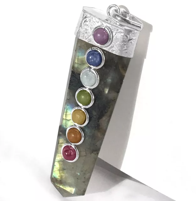 Natural Labradorite 7 Chakra Crystal Pendant Handmade Necklace CHARGED Gemstone