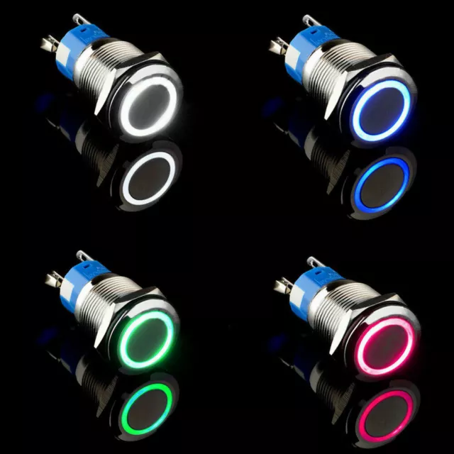 12V 16mm/19mm Interruttore a Pulsante illuminato a led auto moto barca