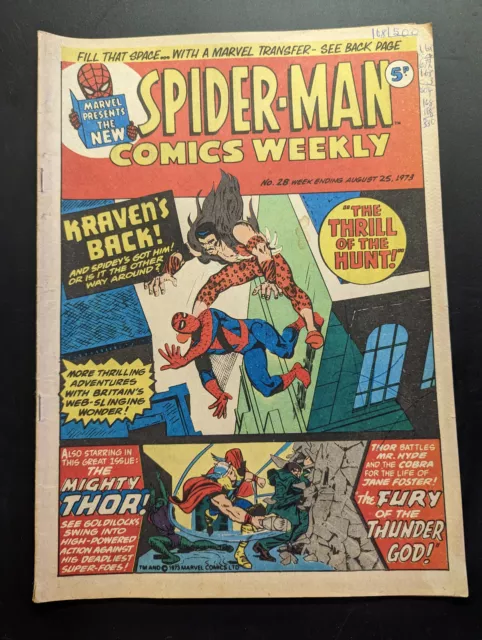 Spider-Man Comics Weekly No 28, August 25th 1973, Marvel UK, FREE UK POSTAGE